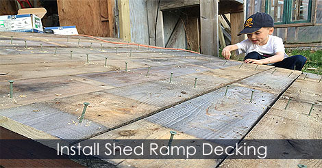 Install the shed ramp decking - Wooden shed ramp - DIY Shed Ramp - Garden shed ramp idea - Small shed ramp