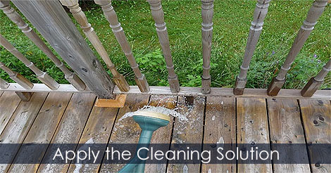 Applying Wood Cleaner Solution for restore wood to its original appearance - Clean deck instructions - Deck cleaning