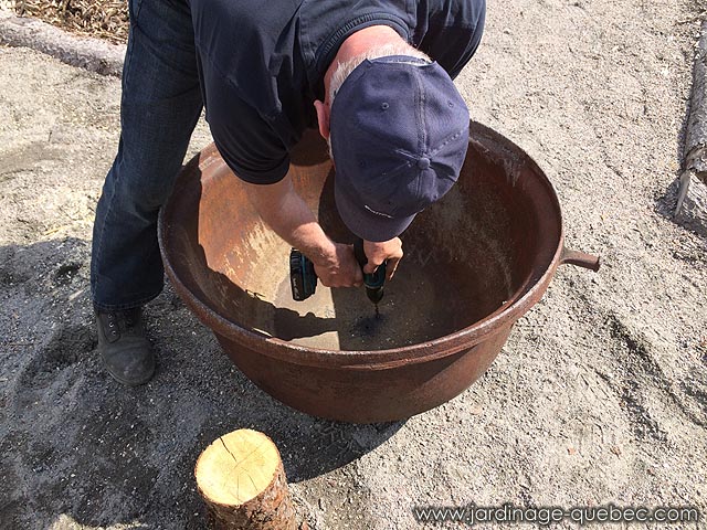 Drilling holes in cast iron planter