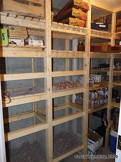 Food Storage Shelves - garden Vegetable bins for Cold Room - Walk In Cold Room - Veggie bin idea