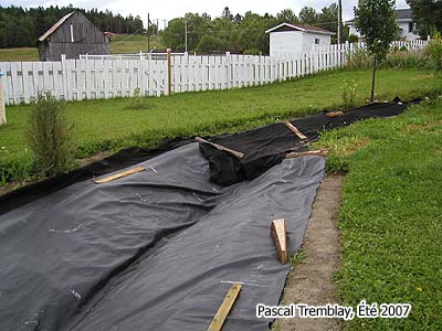 Disposition des bches pour faire le lit d'un ruisseau