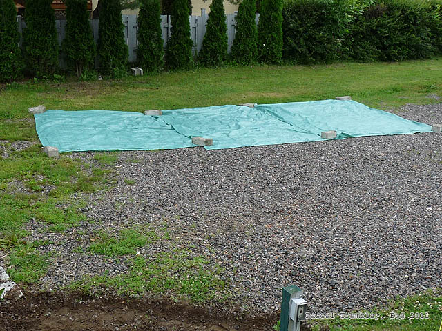 Plastic tarp for landscaping projects - Walkway Pavers - Brick slabs stone pathway