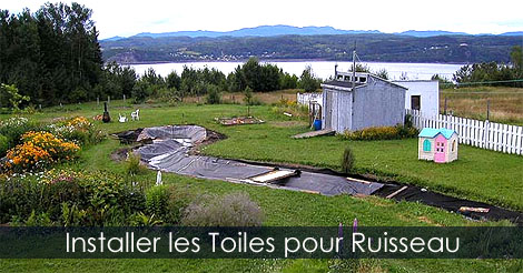 Installer des toiles epdm et géotextile pour ruisseau de jardin - Conseils pour aménager un ruisseau filtrant pour bassin de jardin - Fusionner de toiles de bassin