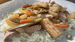 Recette de Sauté de légumes et Poulet Aigre doux