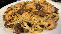 Recette de Nouilles teriyaki au steak et crevettes