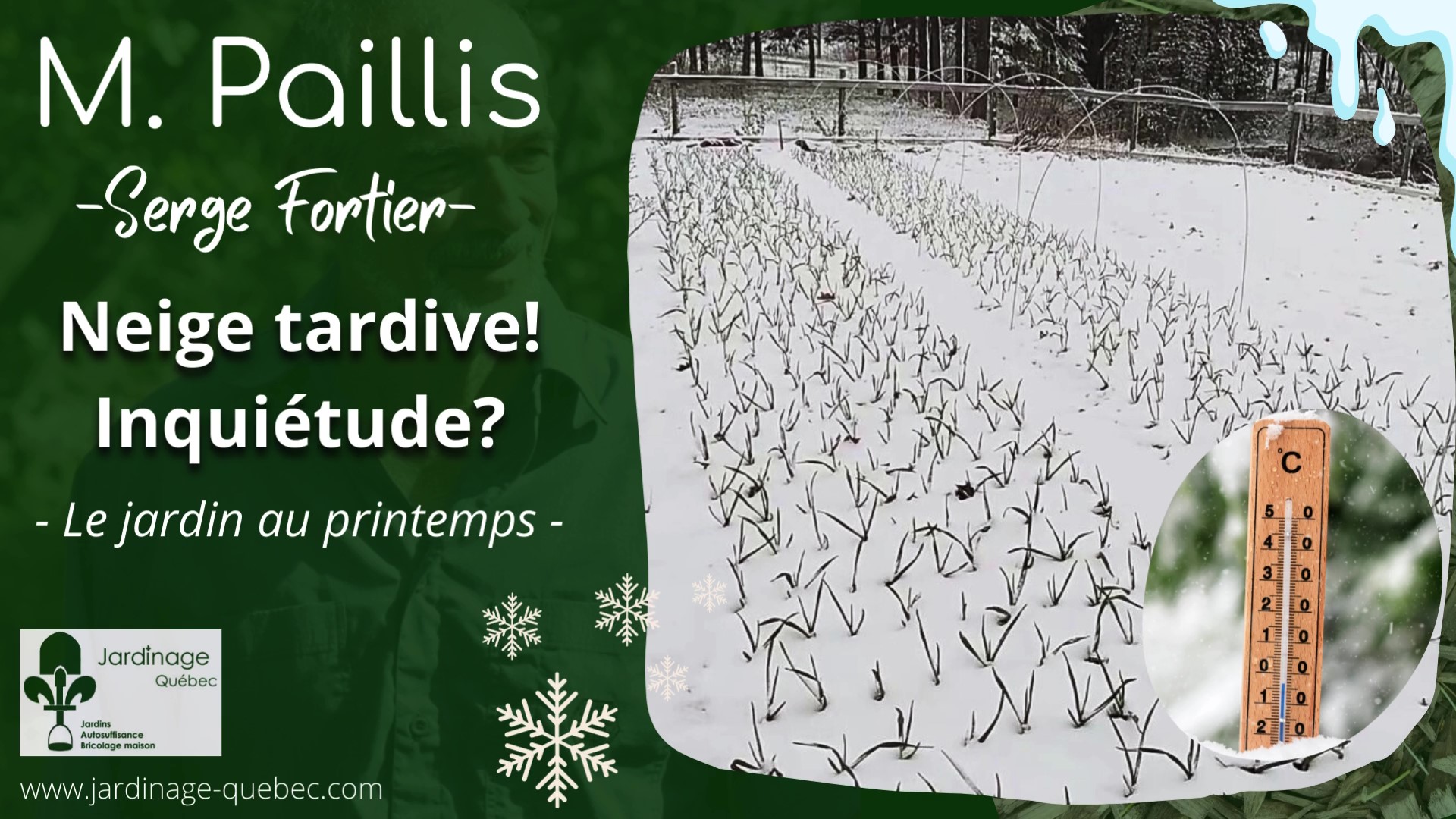 Neige tardive au printemps au jardin potager