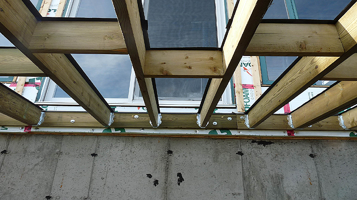 Attaching rim joist and deck frame